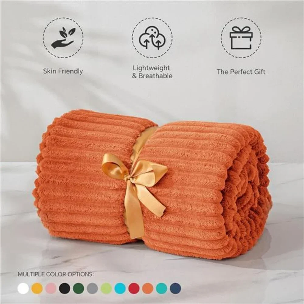Fall Throw Blanket for Couch - 3D Ribbed Jacquard Soft & Warm